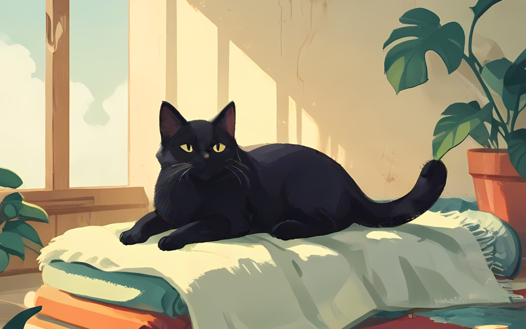 Serene Indoor Scene with Black Cat